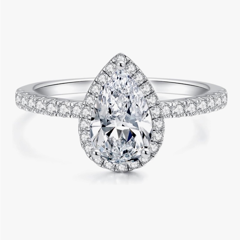 Moissanite Sterling Silver Teardrop Ring